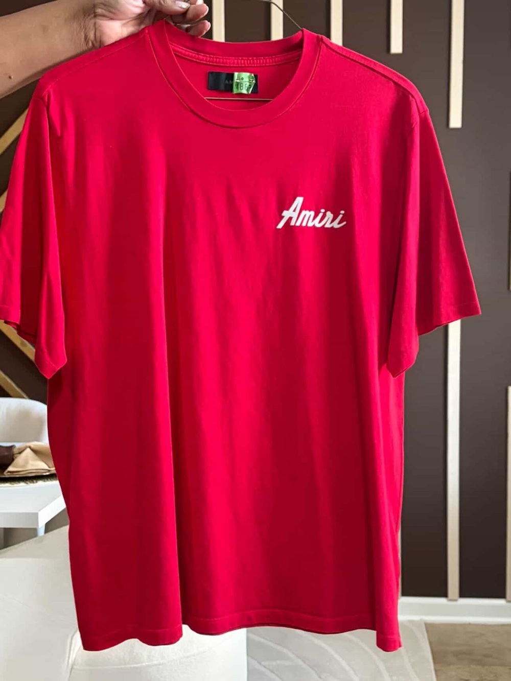 AMIRI Red Short-Sleeve Logo Tee with White Script